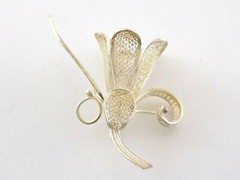Vintage Sterling Silver Filigree Flower Brooch Figural Floral Pin 925 8g 2.25 In