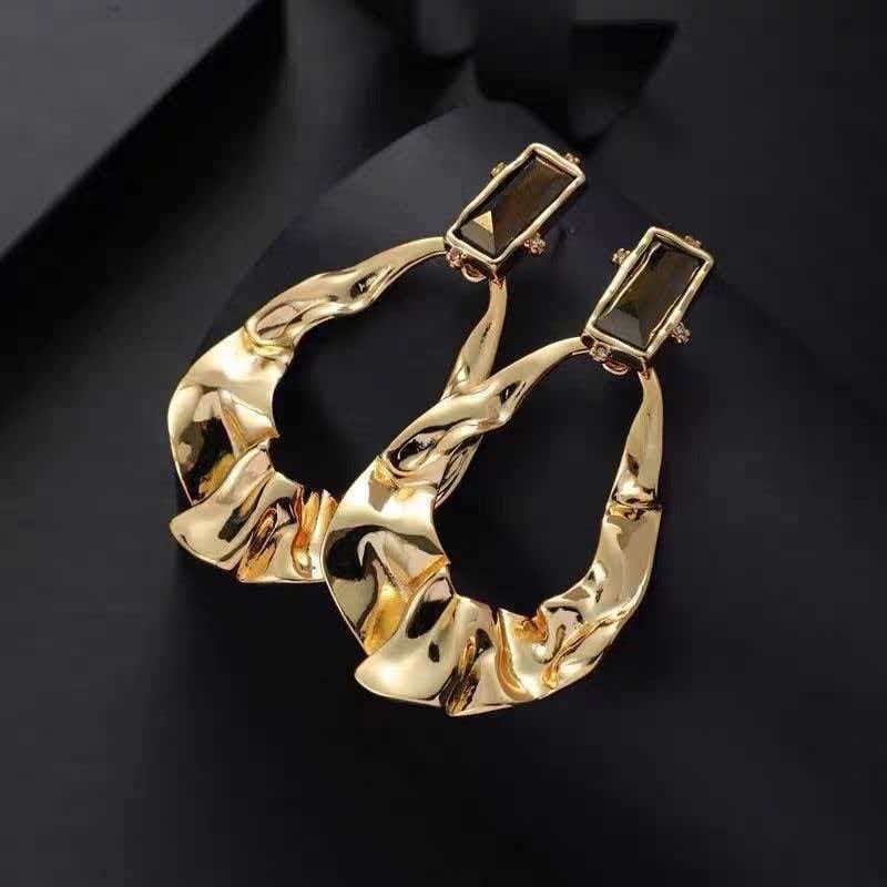 Gold Black Crystal Statement Earrings S925 Post Textured Teardrop Drop Earrings