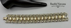 Vintage Signed Lisner Peacock Green & Blue Iridescent Twisted Goldtone Bracelet