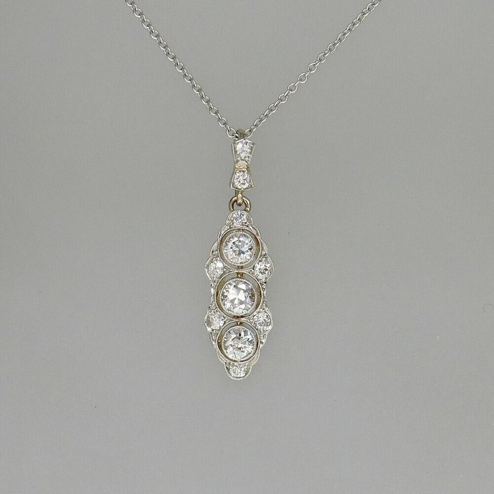 Lab Created Diamond Art Deco Style Round Cut Engagement 925 Silver Gift Pendant