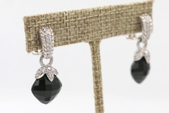 Judith Ripka Sterling Silver 925 Black Onyx Cubic Zirconia Dangle Drop Earrings
