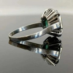 Colombian Green 3Ct Lab Created Emerald Old Mine Cut 14K White Gold Finish Ring