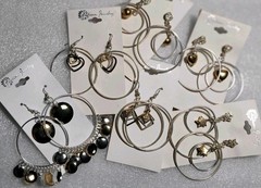 6 Pairs NEW VINTAGE DANGLE HOOPS EARRINGS PIERCED DROP BIG CLASSIC • OLD STOCK