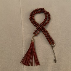 Wood Bead Red Leather Tassel Pendant Necklace