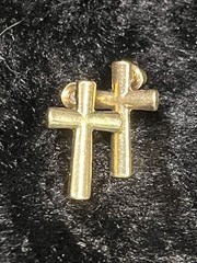 VINTAGE YELLOW GOLD PLATED CROSS CRUCIFIX STUD EARRINGS .75” CHRISTIAN
