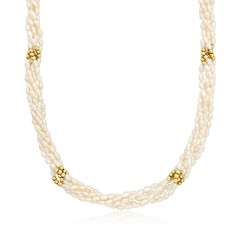 Vint Cult Brq Prl & 14k Gold Torsade Ncklc w Diamonds 16.5 inches