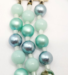 Aqua Teal Blues Multi Color Graduated Triple Strand Bead Vtg MCM Necklace Japan