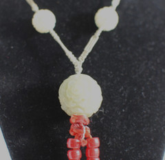 Vintage Carved Green Serpentine Necklace with Hand Tie Robe 26 in