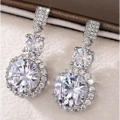 6 Ct T.W. Round Simulated Diamond Halo Drop Dangle, Beautiful, Bridal Earrings