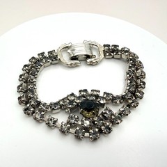 Vintage Silver Tone Rhinestone Bracelet Smoky Gray Multi Strand Cluster Retro