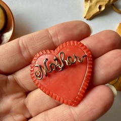 Antique NOVELTY BROOCH LOT Vintage 1940s 1950s Bakelite ? Wood Mother Heart Pin