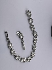 Vintage Watermelon Rhinestone Bracelet Silver Tone Variable Size