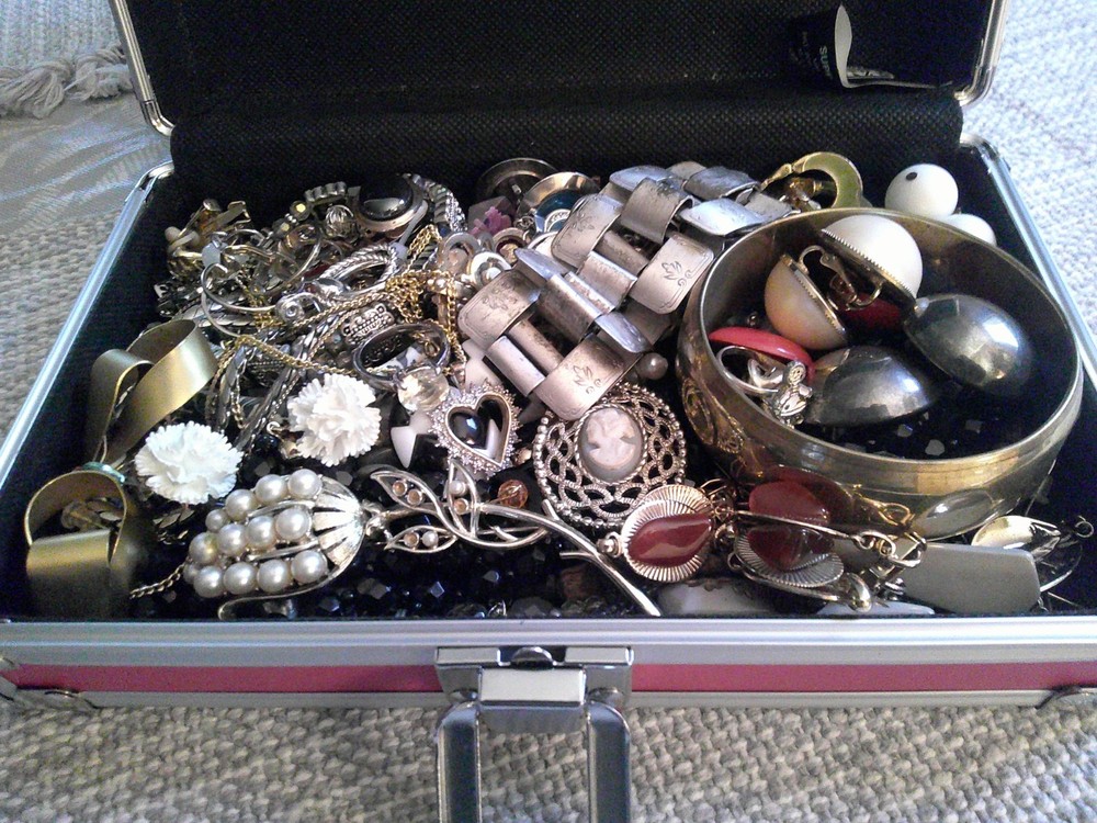 Pink Jewelry Case Full of Vintage and Modern Costume Jewelry