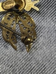 Western Germany Dragonfly Brooch Pin-Gold-tone Filigree Aurora Borealis/Crystals