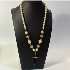 Pearl Necklace Vintage 90s Madonna Gold Tone Cross Crucifix Maximalist
