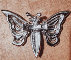 RARE BOOK PIECE Ora Vtg 1930s Signed Pat. ERROR Hinged Butterfly Moth Dress Clip