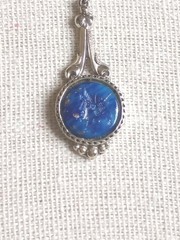 Vintage ART Fashion Faux Blue Lapis Lazuli Silvertone Cameo Pendant 17 Necklace