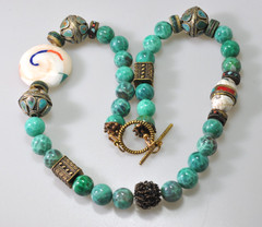 Vtg Mosaic Glass Beads Tibetan Stone Bead Chunky ethnic revival boho PC21