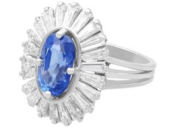 2.75Ct Ceylon Sapphire and 2.88Ct Diamond, 18k White Gold Cluster Ring