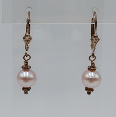 VTG 925 Pink Pearl Dangle Earrings 1.25in Drop Sterling Silver 2.3g Blush Estate