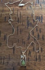 Vintage Mid Century Gold Filled Jade Pendant Necklace Geometric Diamond Accent