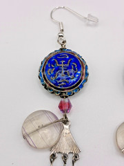 Vtg roxsann Chinese Silver Cloisonné Amethyst Lapis Antique Glass Jewelry Set