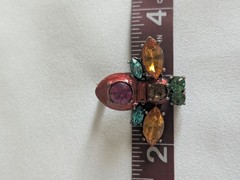 Retro Vintage Colorful Rhinestone Crystal Bee Pin Brooch Signed LOVE HUG
