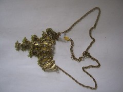 1990s BISOU BISOU Green Crystal Bib Necklace, 18″ w/ Pull, Compare @ $69 on Etsy