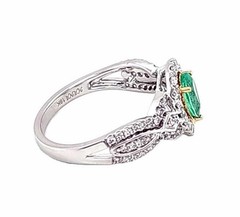.99CT DIAMOND & AAA EMERALD 18KT 2 TONE GOLD PEAR SHAPE & ROUND FRIENDSHIP RING
