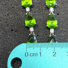Vintage Green Quartz Pear Teardrop 3 Stone Line Dangle Earrings Silver 925 1.75″