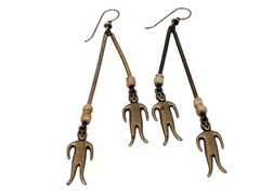 VTG Rare Figural Person Art Deco Artisan Handmade Hook Dangle Pierced Earrings