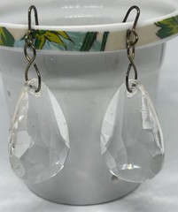 Vintage Glass Prism Earrings Dangle Drop Artisan Brass Hooks Reflects Light 2”