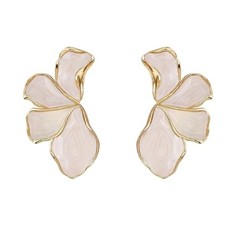 Irregular Unique Statement White Flower Earrings Big Floral Chunky Gold white