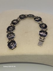 Vintage Sterling Silver Siam Niello Set Bracelet Pendant Brooch + Bonus 925