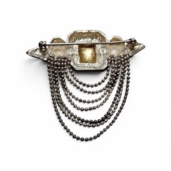Vintage Brutalist Mixed Metal Brooch Pin Hammered Gold Silver Ball Chain Drapes