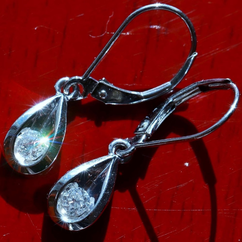 14k white gold earrings 0.25ct natural diamond 1.0″ teardrop dangle 2.50gr N3344