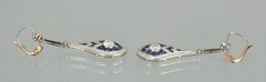 Art Deco Style Sapphire & Diamond Drop Dangle Wedding 14k White Gold FN Earrings