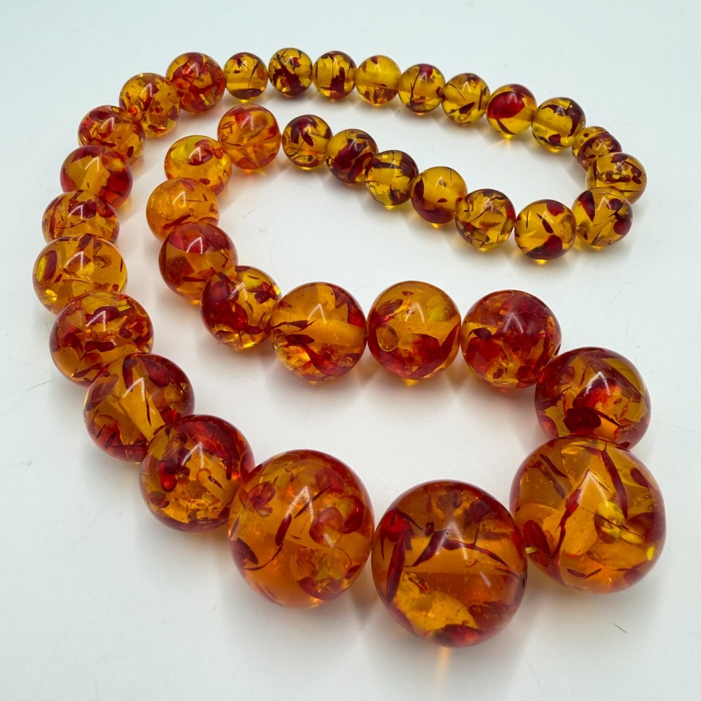 Vintage Soviet Faux Amber Necklace 1970s Retro Graduated Bead Statement Jewelry
