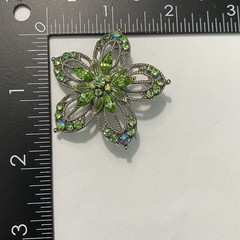 Vintage 1980s Convertible Green Rhinestone Flower Brooch Pendant Silver Tone