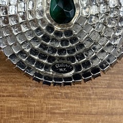 Vintage Signed “Celebrity NY” Crystal Clear and Green Rhinestone Teardrop Brooch