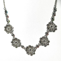 Vtg VCLM Necklace – Multi-color Rhinestones – Floral Clusters Silver tone