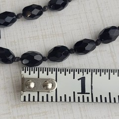 Austria Signed Vintage Black Faceted Glass Necklace 58” Long Opera Length