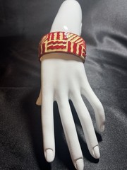 Vintage Lanvin Paris Couture Runway Red, Cream and Gold Enamel Bracelet-RARE!