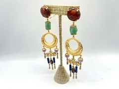 VTG Chandelier Gemstone Bead Pierced Earrings Saks Fifth Ave NOS RO-DO 1980s