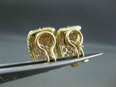 WIDE 2.90CTW PINK SAPPHIRE DIAMOND 18KT WHITE & YELLOW GOLD EARRINGS #21752