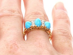 Antique 1.65Ct Turquoise, 0.24Ct Diamond and 15k Yellow Gold Ring Circa 1890