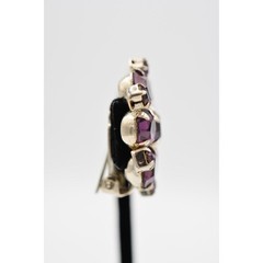 Vintage Purple Crystal Clip On Earrings Round Prong Silver Chunky 1960s BinAG