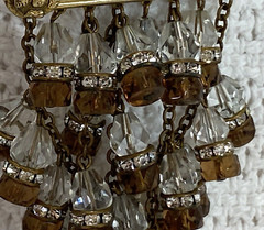 Unique Chandelier Dangle w Clear Rhinestones and Brown & Clear Crystals Brooch