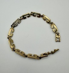 Adorno Gold Tone Link Bracelet Rhinestone Accent Geometric Vintage 7.75”