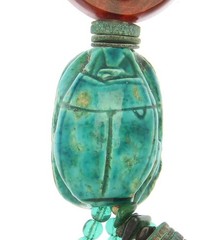 Vintage Roxsann Necklace Natural Carved Turquoise Egyptian Scarab Boho Runway